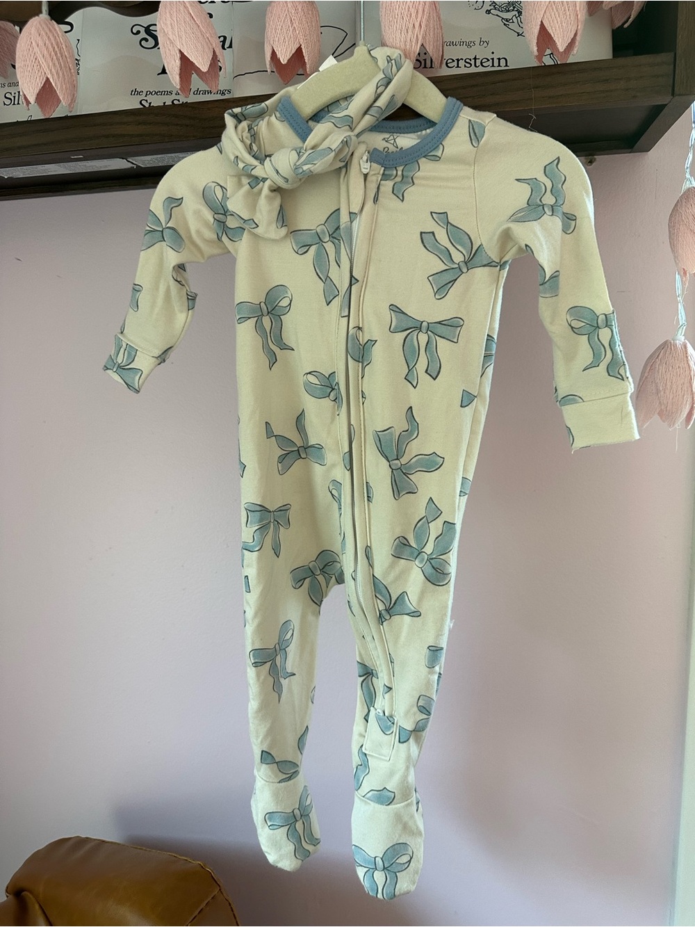Copper Pearl Footed Sleeper & Matching Headband Bow - Daphne